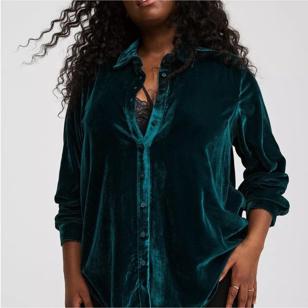 Torrid Lizzie Velvet Button Up Tunic Deep Teal 3X